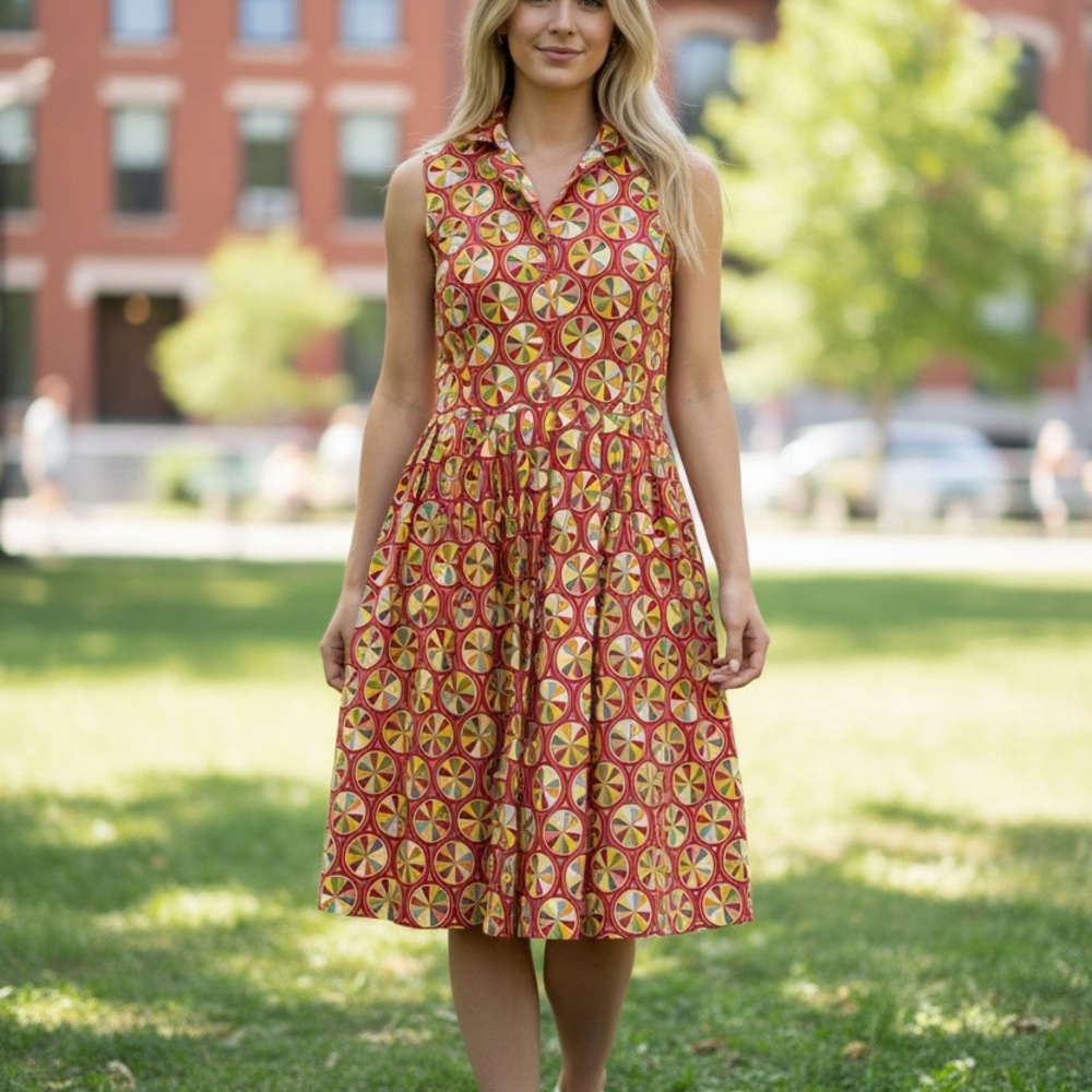 Modcloth Red and Yellow Geometric Midi Dress